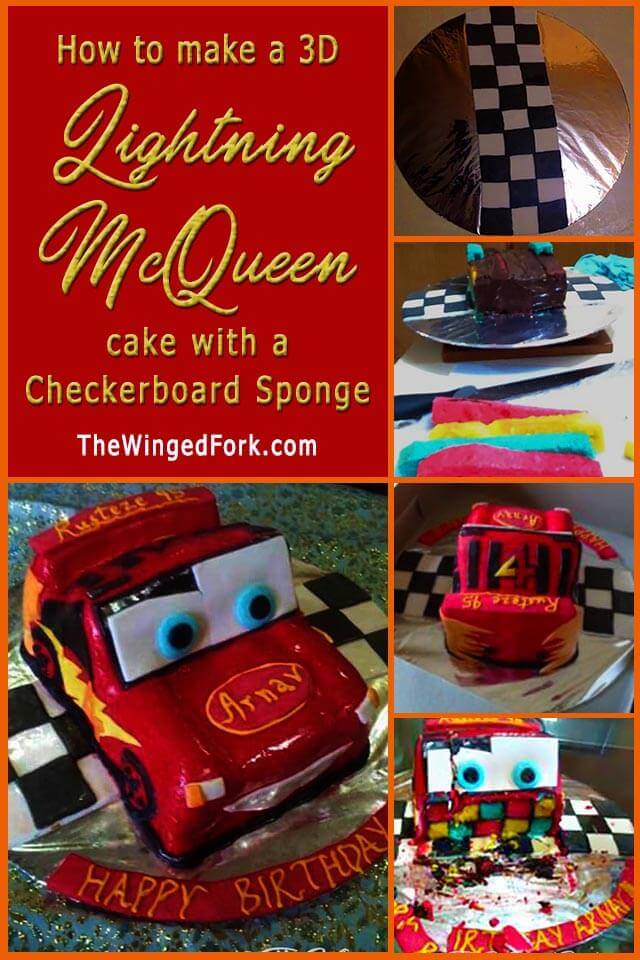 3D Lightning McQueen cake with a Checkerboard Sponge - By Abby from AbbysPlate