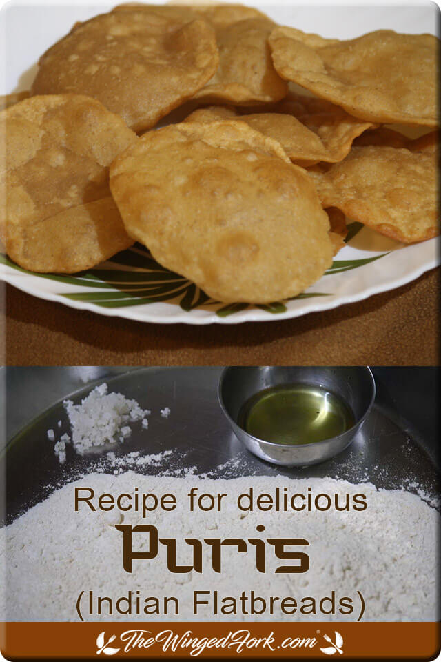 Pinterest image of puris and raw ingredients.