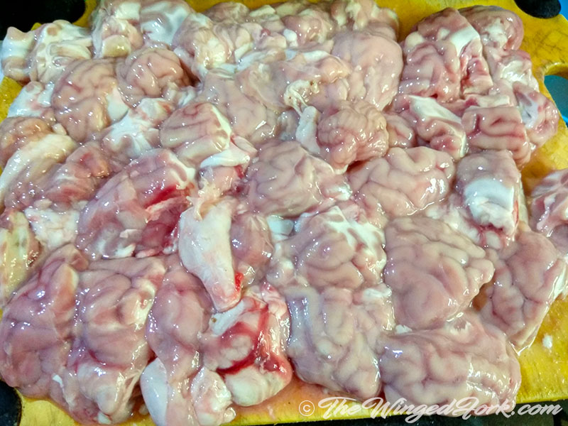 Chop the brains into 1 inch cubes - Pic by Abby from AbbysPlate
