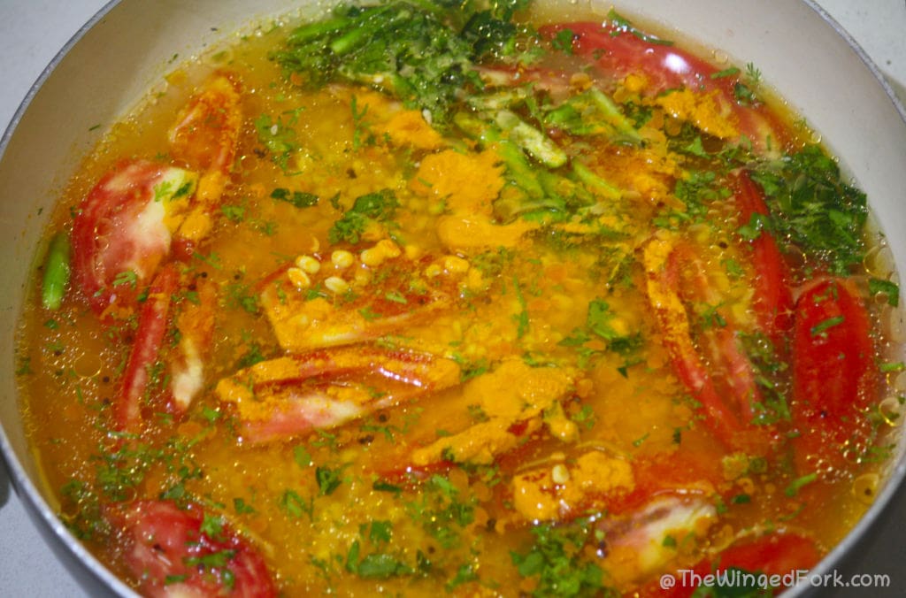 Turmeric added to moong dal