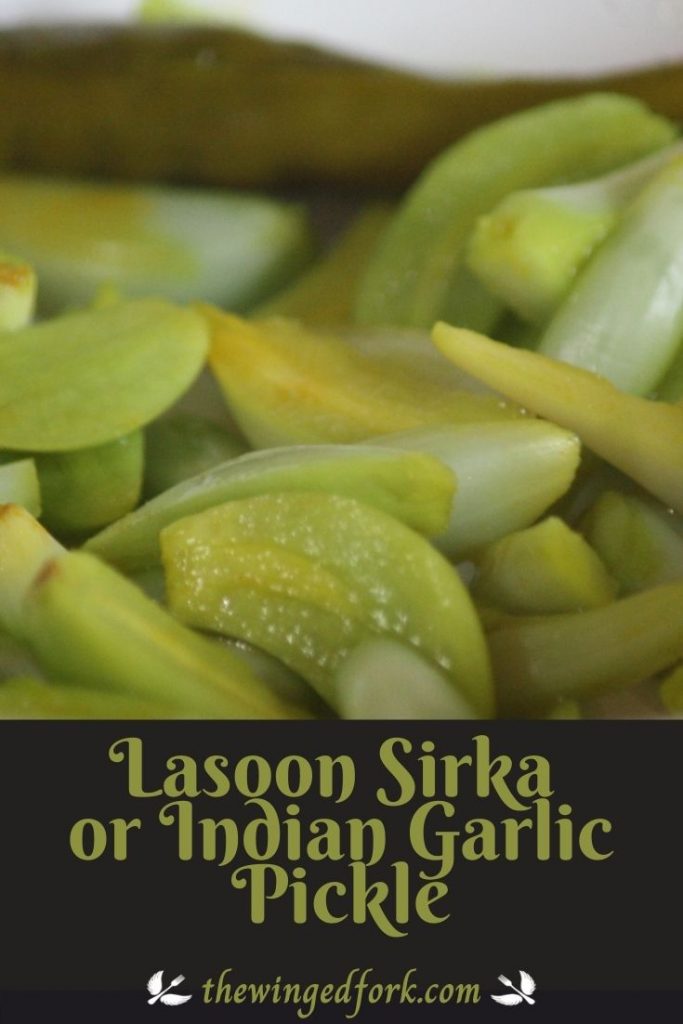 pinterest image of pickled green garlic.