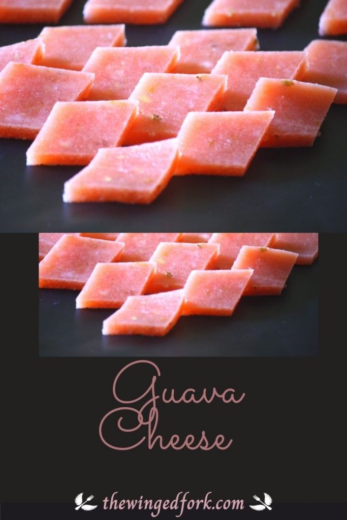 2 trays of Guava cheese on a black serving board. 