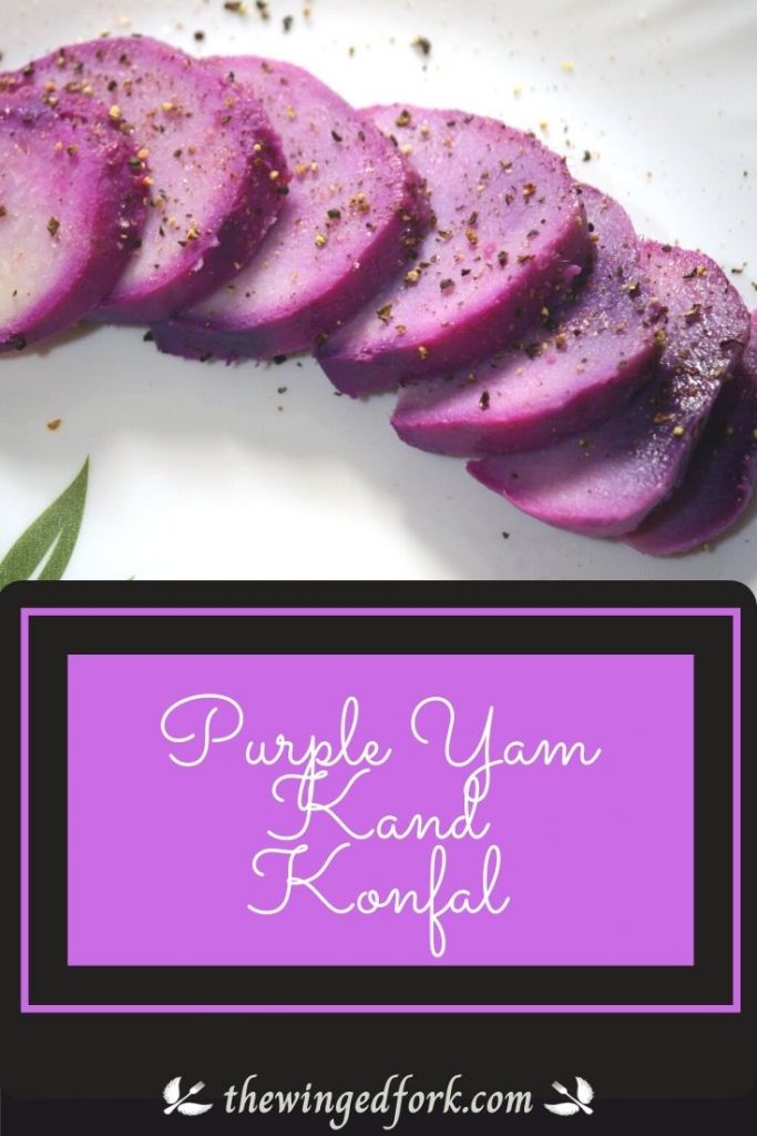 Pinterest image of Purple Yam served on a white plate.