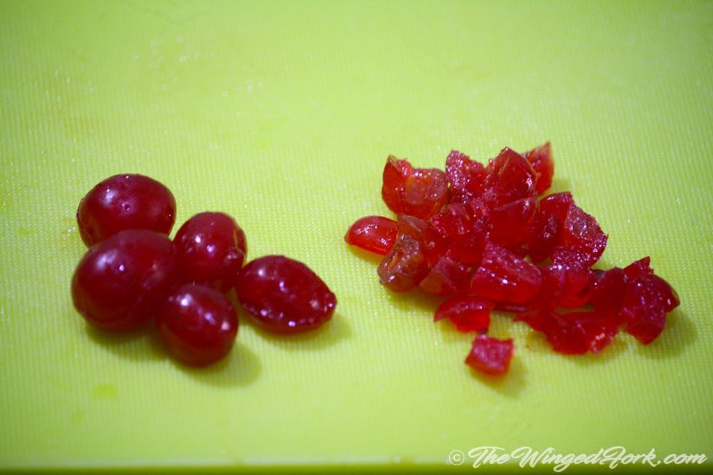 Dice the cherries into small pieces.