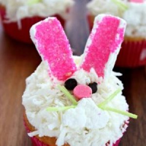 Easter bunny cup cakes with pink ears.