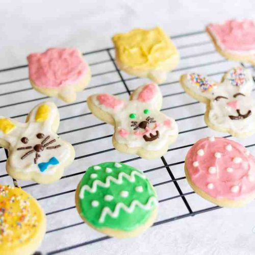 Egg and bunny shaped easter sour cream sugar cookies
