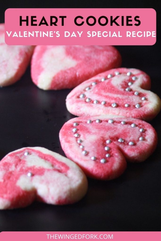 Pinterest image of heart cookies for Valentines day.