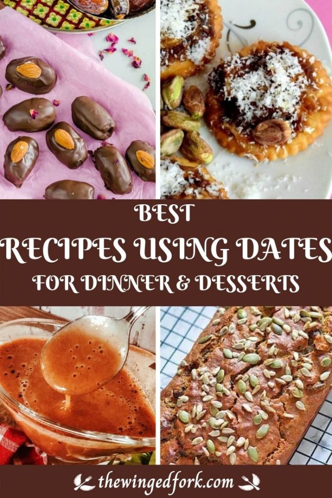 Pinterest image of desserts like chocolates and cakes using dates.