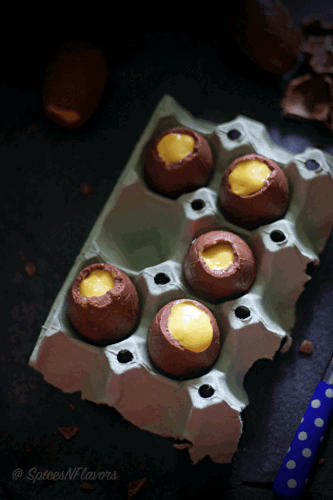 Mango Coconut Mousse in Chocolate Easter Eggs.