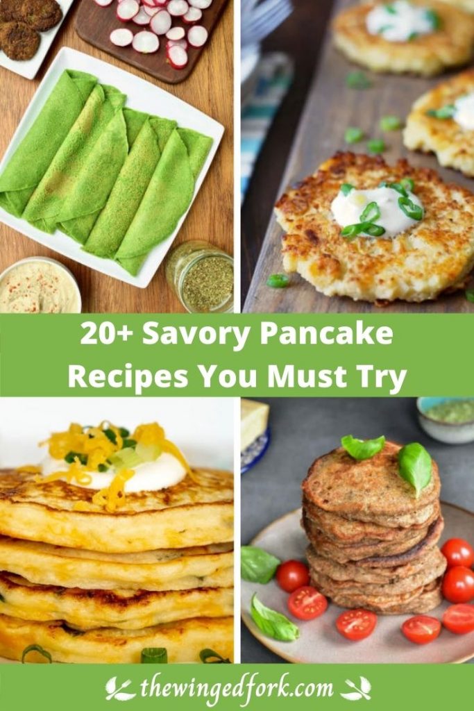 Pinterest image of different savoury pancake dishes.