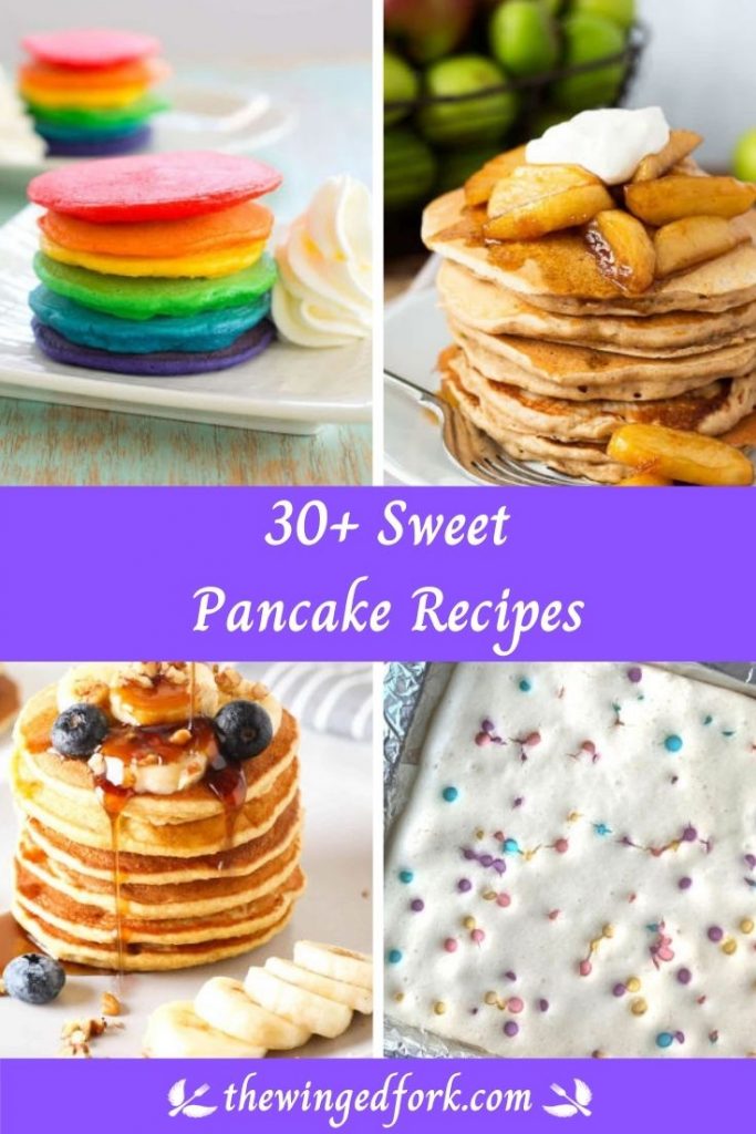 Pinterest image of 30+ pancake recipes.