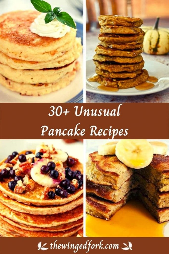 Pinterest image of 30+ unusual pancake recipes.