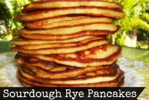 Sourdough Rye pancakes stacked on top of each other.