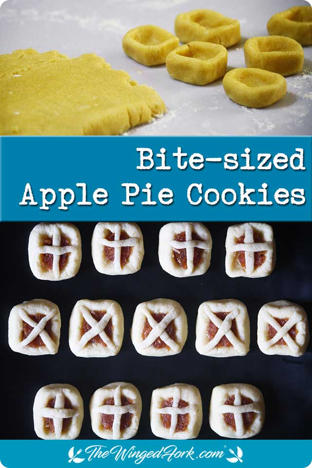Pinterest images of square cups dough and ready apple pie cookies.