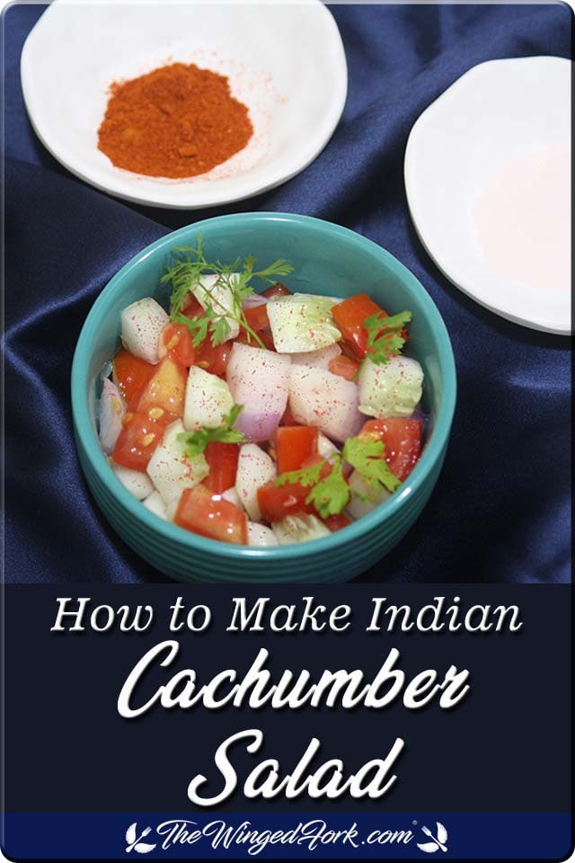 Pinterest Image of masala added to the cachumber and serve with salt and chilli powder.