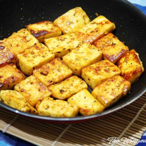 Tasty fried paneer is ready to serve from the pan.