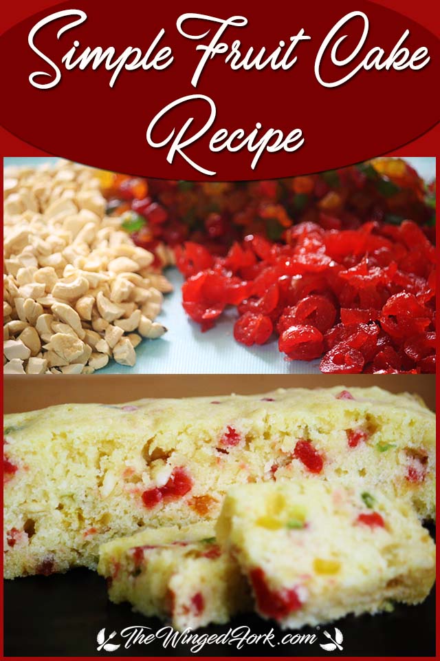 Pinterest images of chopped cherries and tooti frooti and ready fruit cake.