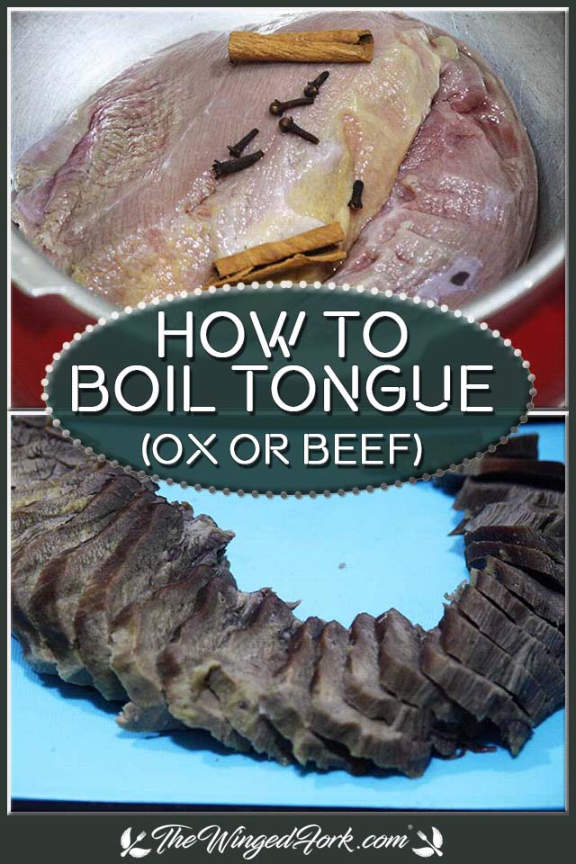 Pinterest images of marinated ox tongue and ready boiled tongue.