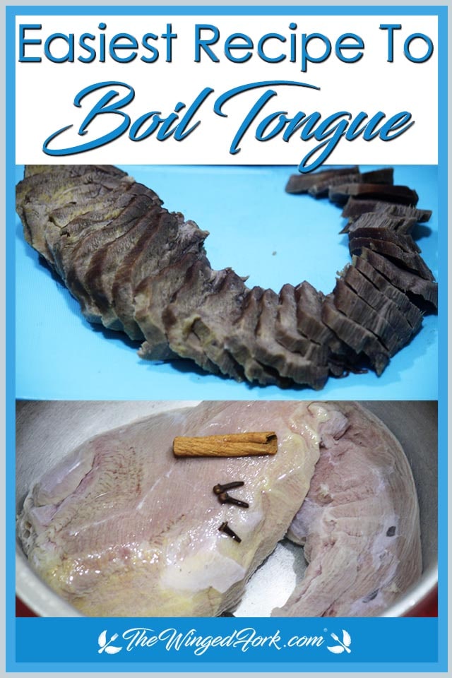 Pinterest images of ready boiled tongue and marinated ox tongue.