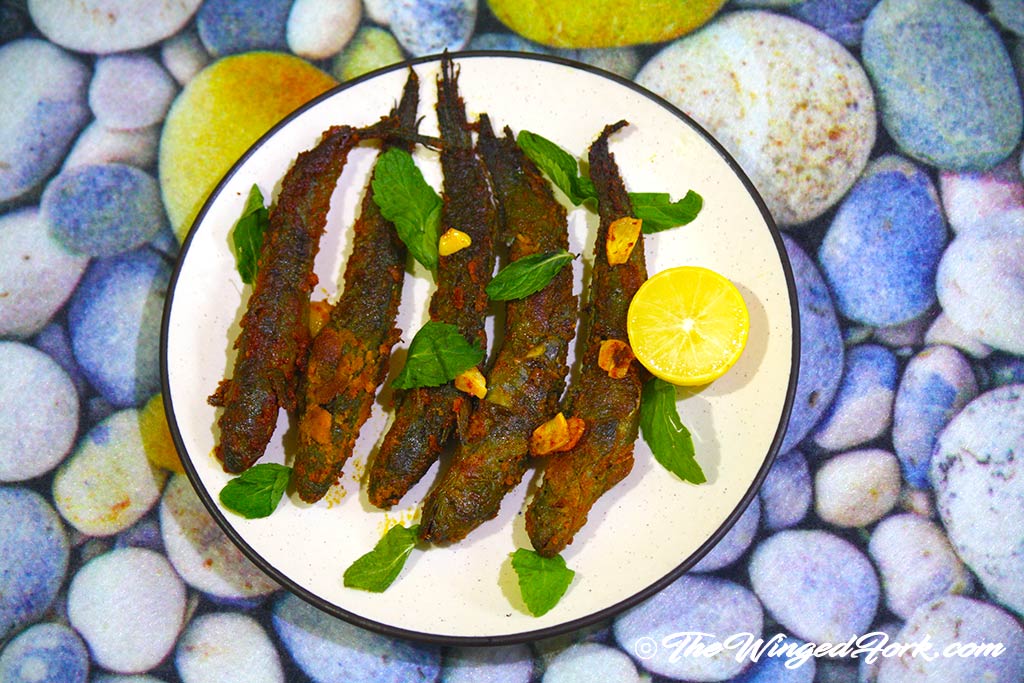 Fried mudskippers with lime and pudina.