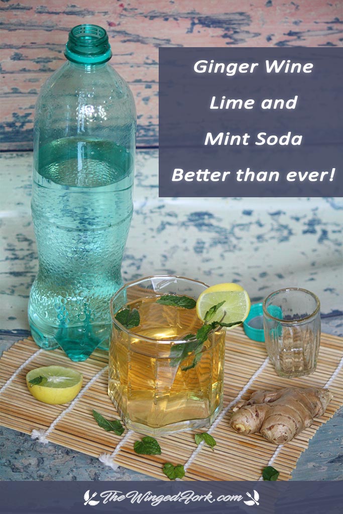 Pinterest image ginger wine lime and mint soda.