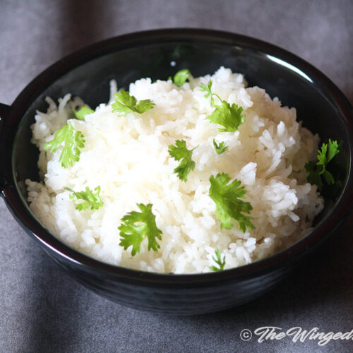 Individual separate grains of plain boiled rice Indian style.