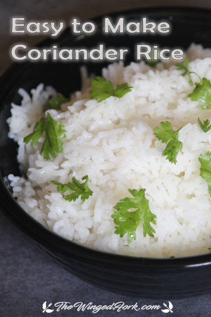 Pinterest image of easy to make coriander rice.