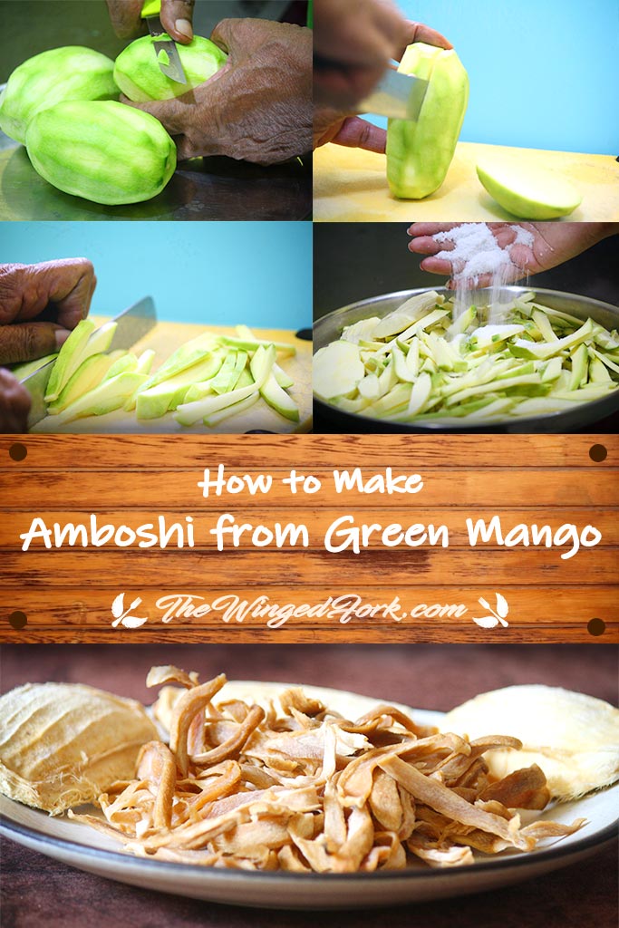 Pinterest image of how to make amboshi from green mango.