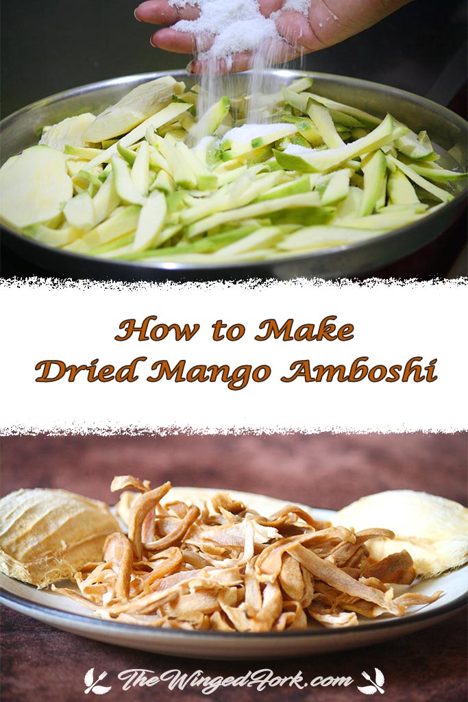 Pinterest image of how to make dried mango amboshi.