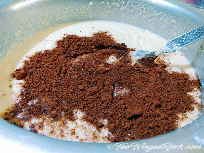 Add cocoa powder to the honeyball batter.