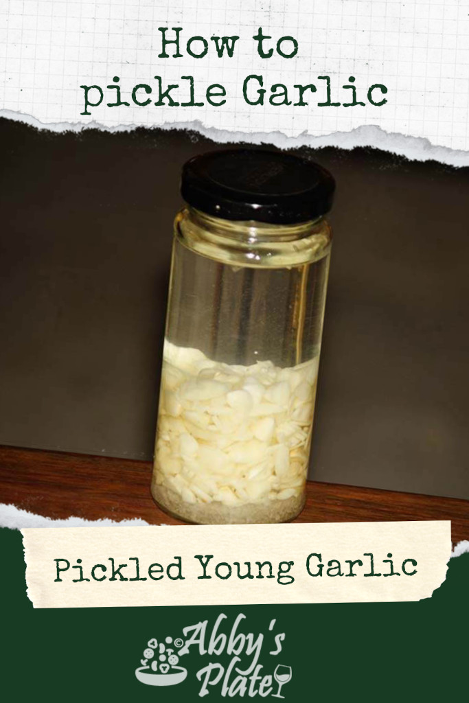 Pinterest image of making young garlic pickle.