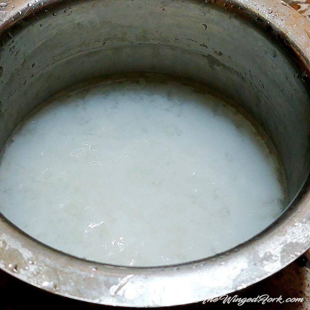 Thick rice starch in a pot.