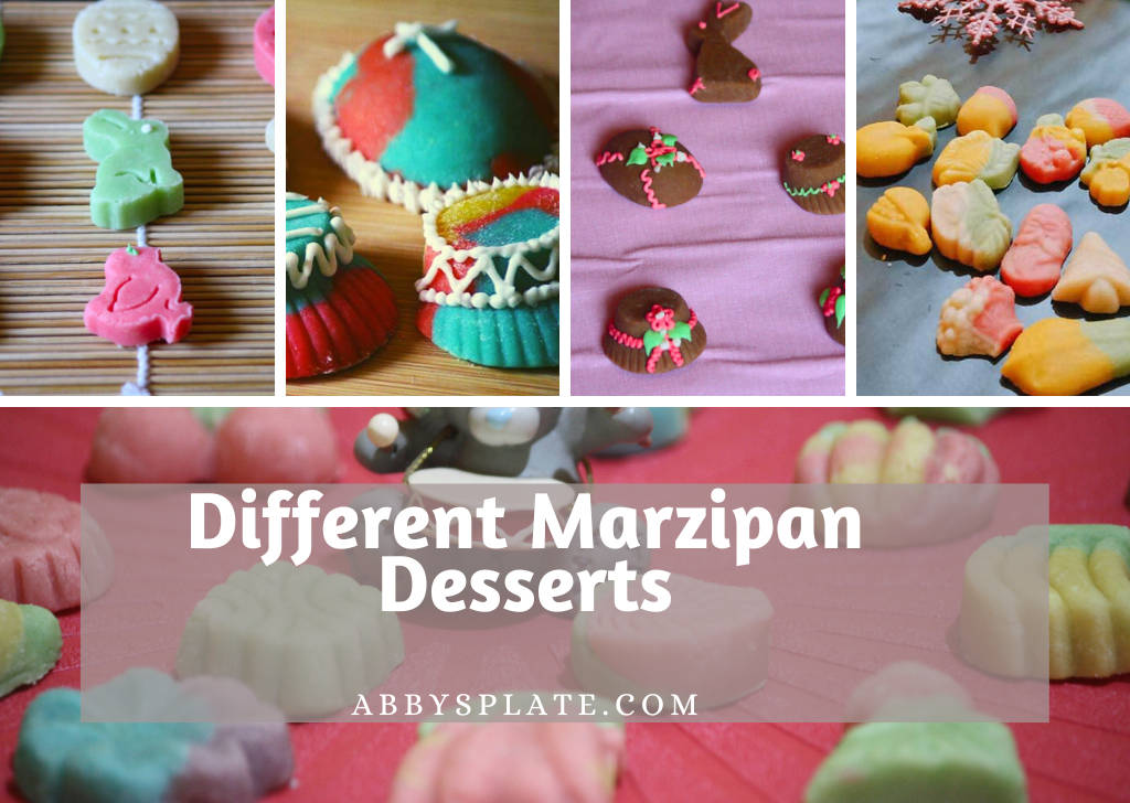 Image collage of Different Marzipan Desserts.