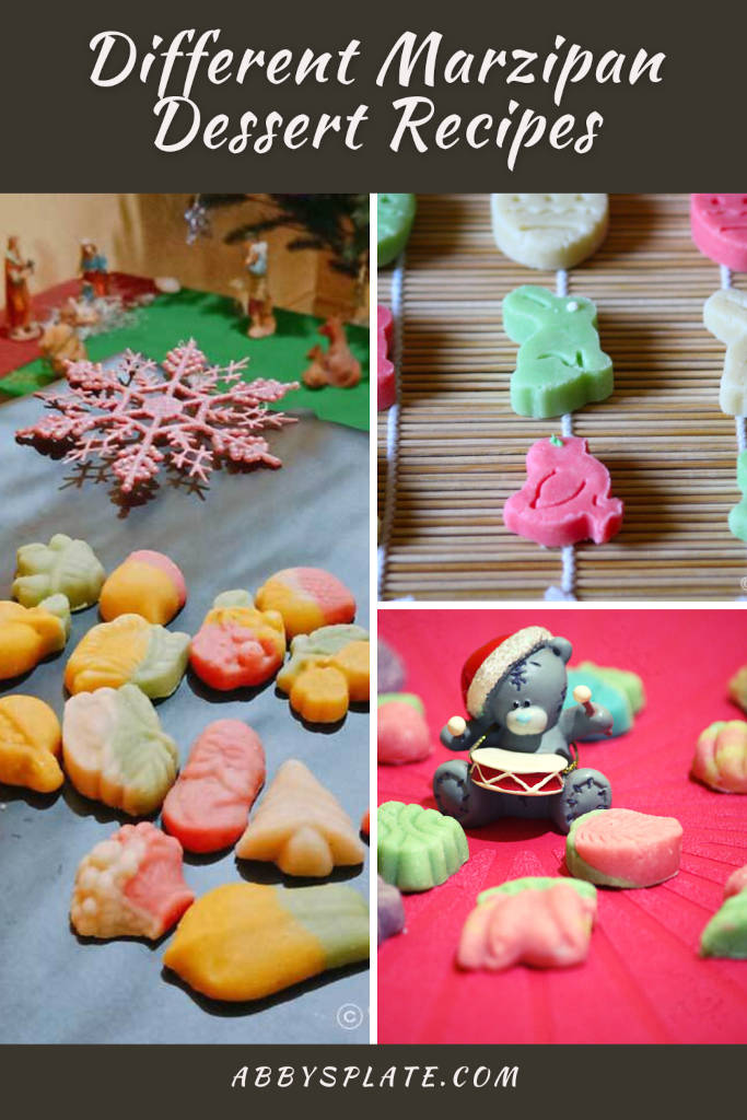 Pinterest image of Different Marzipan Desserts.