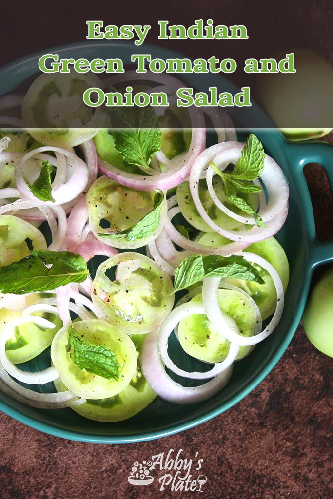 Pinterest image of Indian Green Tomato & Onion Salad.