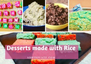 Featured image collage of desserts made with rice.