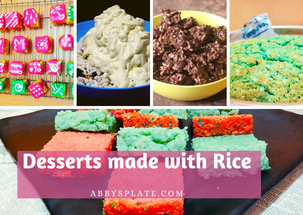 Featured image collage of desserts made with rice.