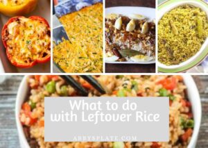 Image collage of what to do with leftover rice.