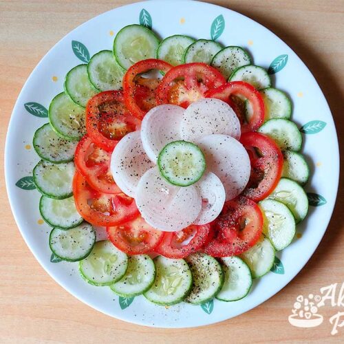Onion tomato cucumber salad.