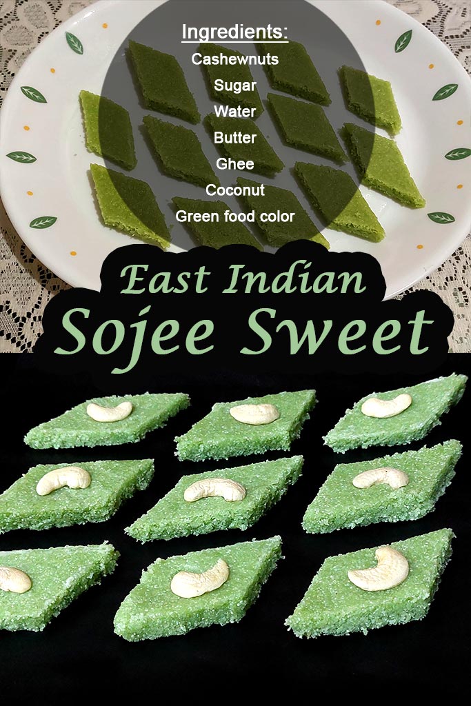 Pinterest image of East Indian sojee sweet.