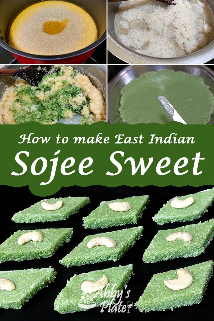 Pinterest image of making sojee sweet.